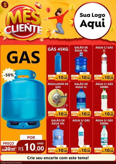 Modelo de Encarte para Encarte A4 Vertical com o tema Mês do Cliente para Água e gás