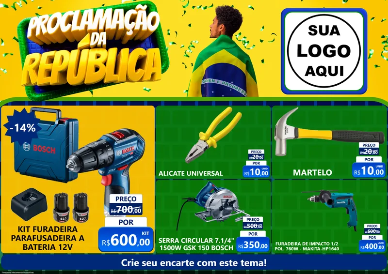 Modelo de Encarte para Encarte A4 Horizontal com o tema Proclamação da República para Maquinas e Ferramentas