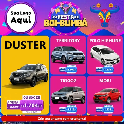 Modelo de Rede Social para Feed Facebook com o tema Festa Boi-Bumbá para Concessionaria de Carros