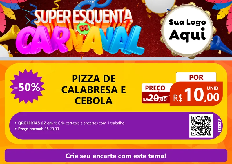 Modelo de Cartaz para Cartaz A4 Horizontal com o tema Super Esquenta de Carnaval para Pizzaria