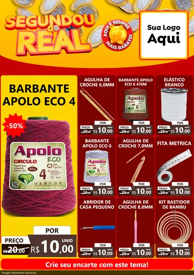 Modelo de Encarte para Encarte A4 Vertical com o tema Segundou do Real para Armarinho e Aviamentos