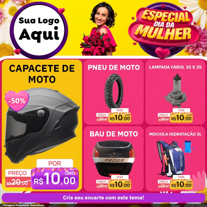 Modelo de Rede Social para Feed Facebook com o tema Especial Dia da Mulher para Moto peças