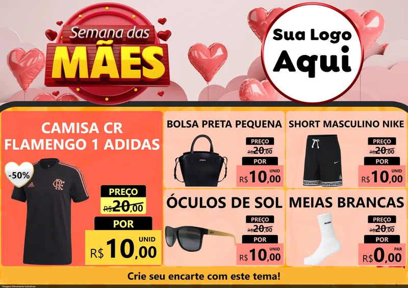Modelo de Encarte para Encarte A4 Horizontal com o tema Semana das Mães para Roupas e acessórios