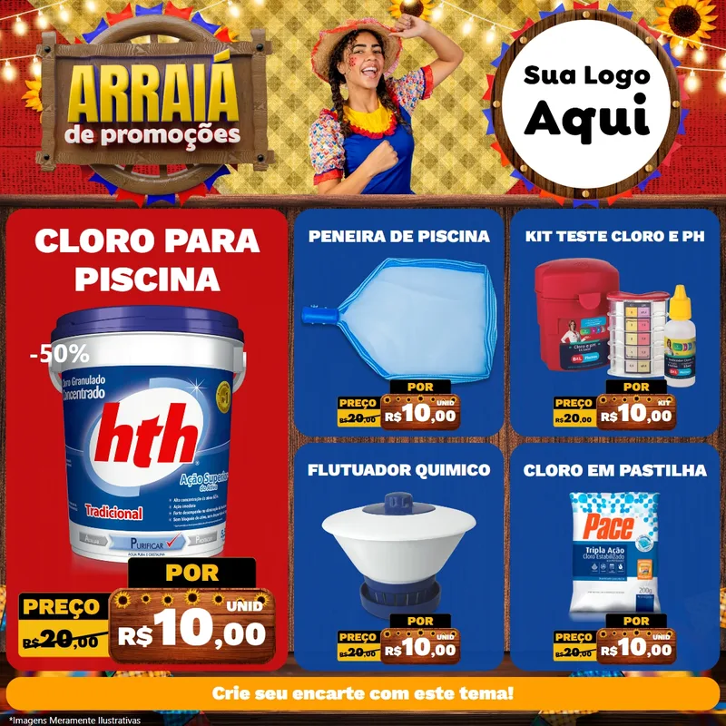Modelo de Rede Social para Feed Facebook com o tema Arraiá de Promoções para Produtos para Piscina