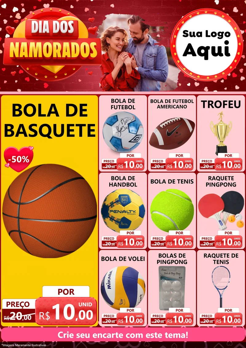 Modelo de Encarte para Encarte A4 Vertical com o tema Dia Dos Namorados para Artigos Esportivos