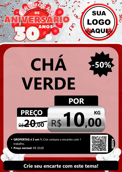 Modelo de Cartaz para Cartaz A4 Vertical com o tema Promoção de Aniversário - 30 Anos para Produtos Naturais
