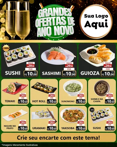 Modelo de Rede Social para Feed Instagram com o tema Grandes Ofertas de Ano Novo para Comida japonesa