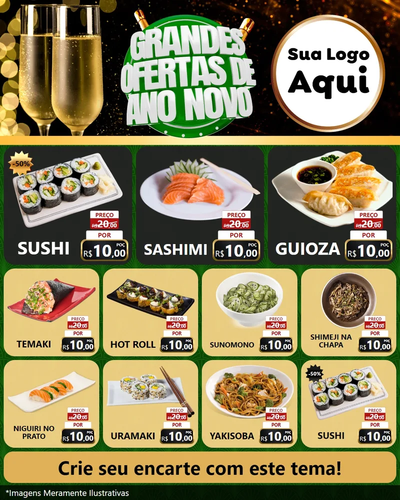 Modelo de Rede Social para Feed Instagram com o tema Grandes Ofertas de Ano Novo para Comida japonesa
