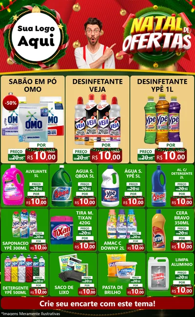 Modelo de Encarte para Encarte Grande com o tema Natal de Ofertas para Produtos de Limpeza
