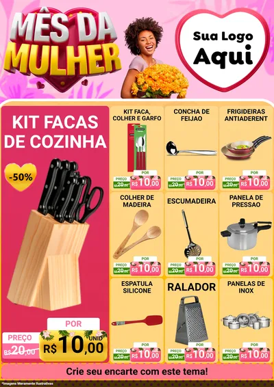 Modelo de Encarte para Encarte A4 Vertical com o tema Mês da Mulher para Utilidades Domésticas