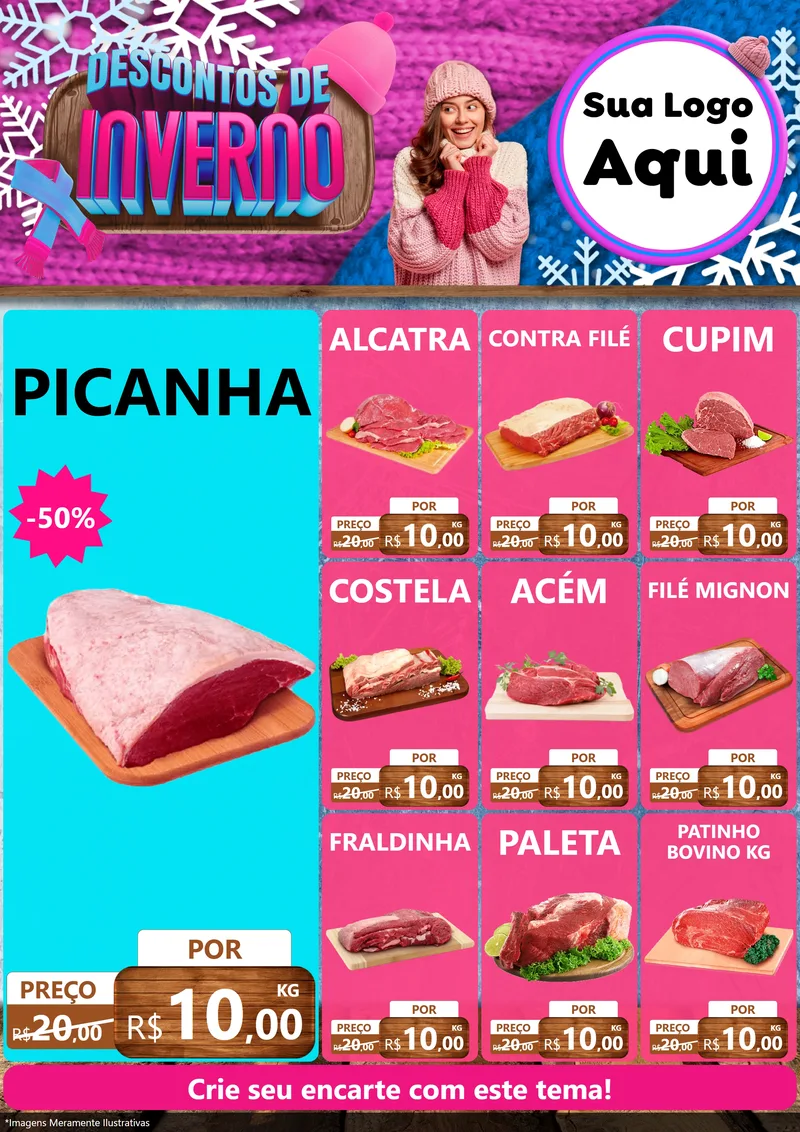 Modelo de Encarte para Encarte A4 Vertical com o tema Descontos de Inverno para Açougue