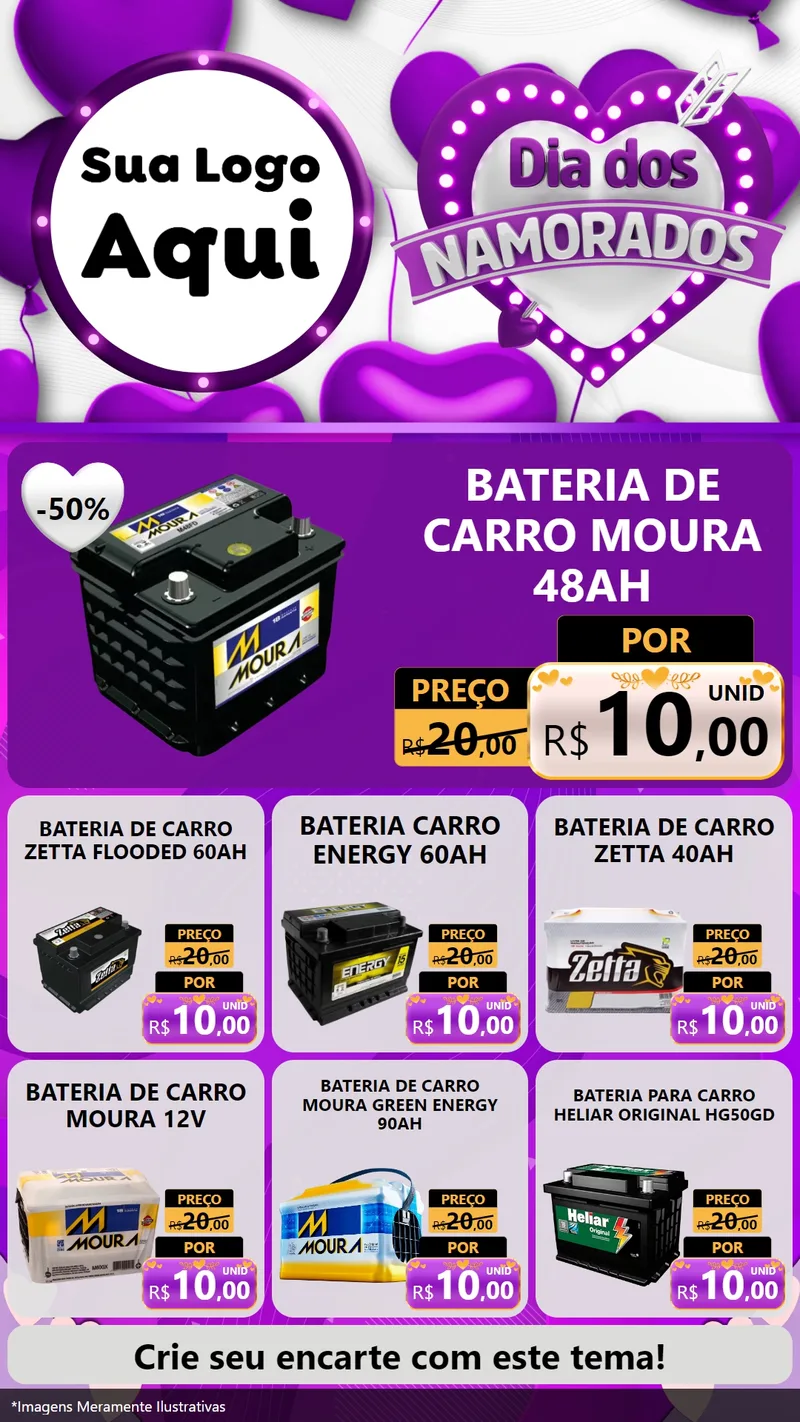 Modelo de Rede Social para Stories com o tema Dia dos Namorados para Baterias Elétricas