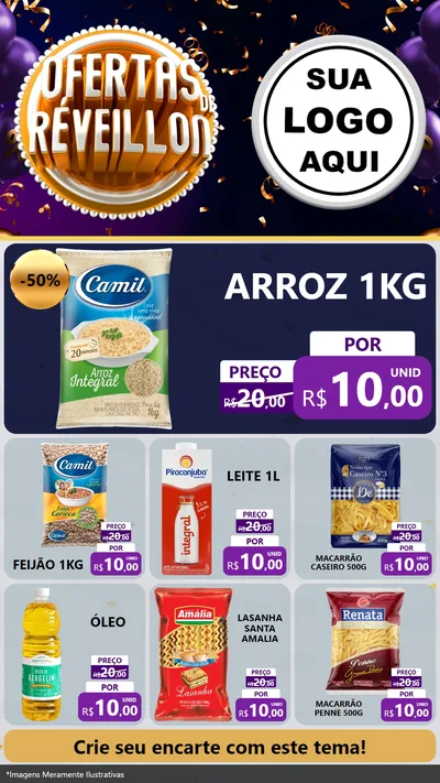 Modelo de Rede Social para Stories com o tema Ofertas de Réveillon para Supermercado