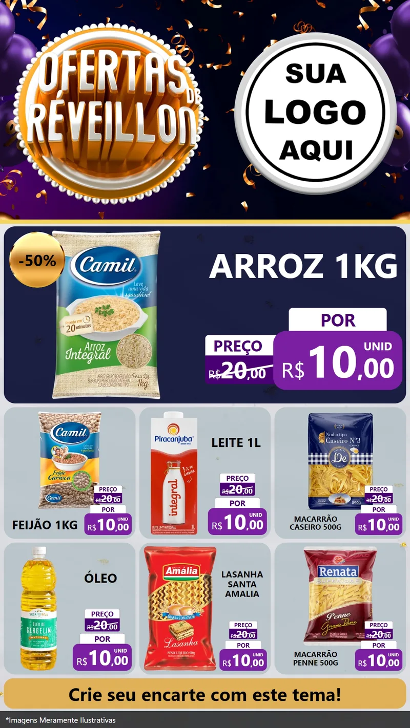Modelo de Rede Social para Stories com o tema Ofertas de Réveillon para Supermercado