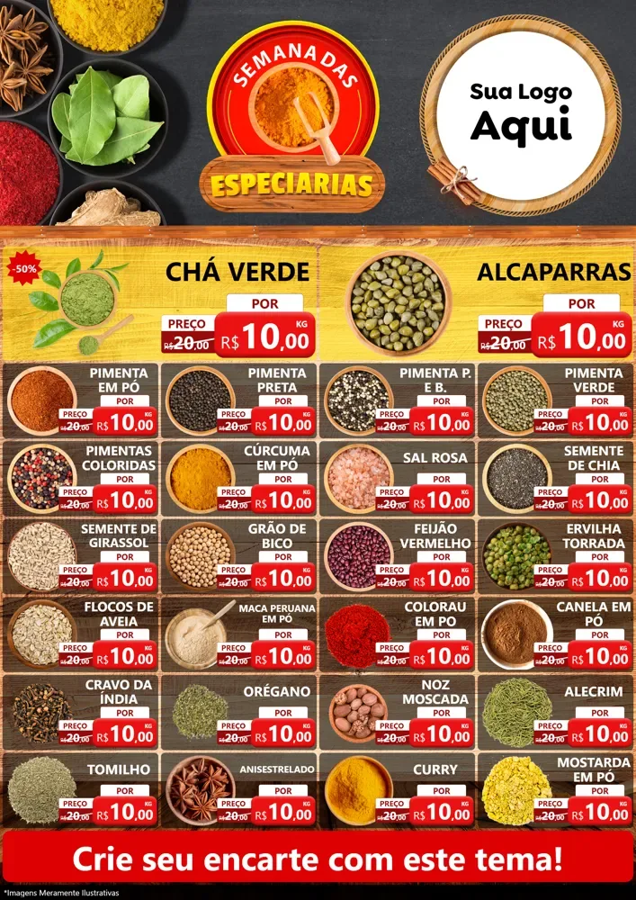 Modelo de Encarte para Encarte A4 Vertical com o tema Semana das Especiarias para Produtos Naturais
