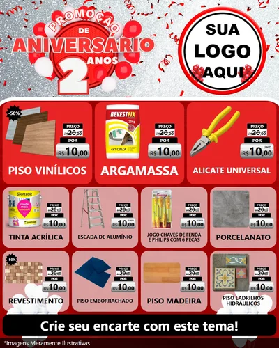 Modelo de Rede Social para Feed Instagram com o tema Promoção de Aniversário - 2 Anos para Material para Construção