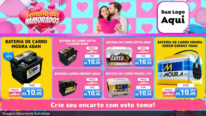 Modelo de TV para TV Horizontal com o tema Semana dos Namorados para Baterias Elétricas