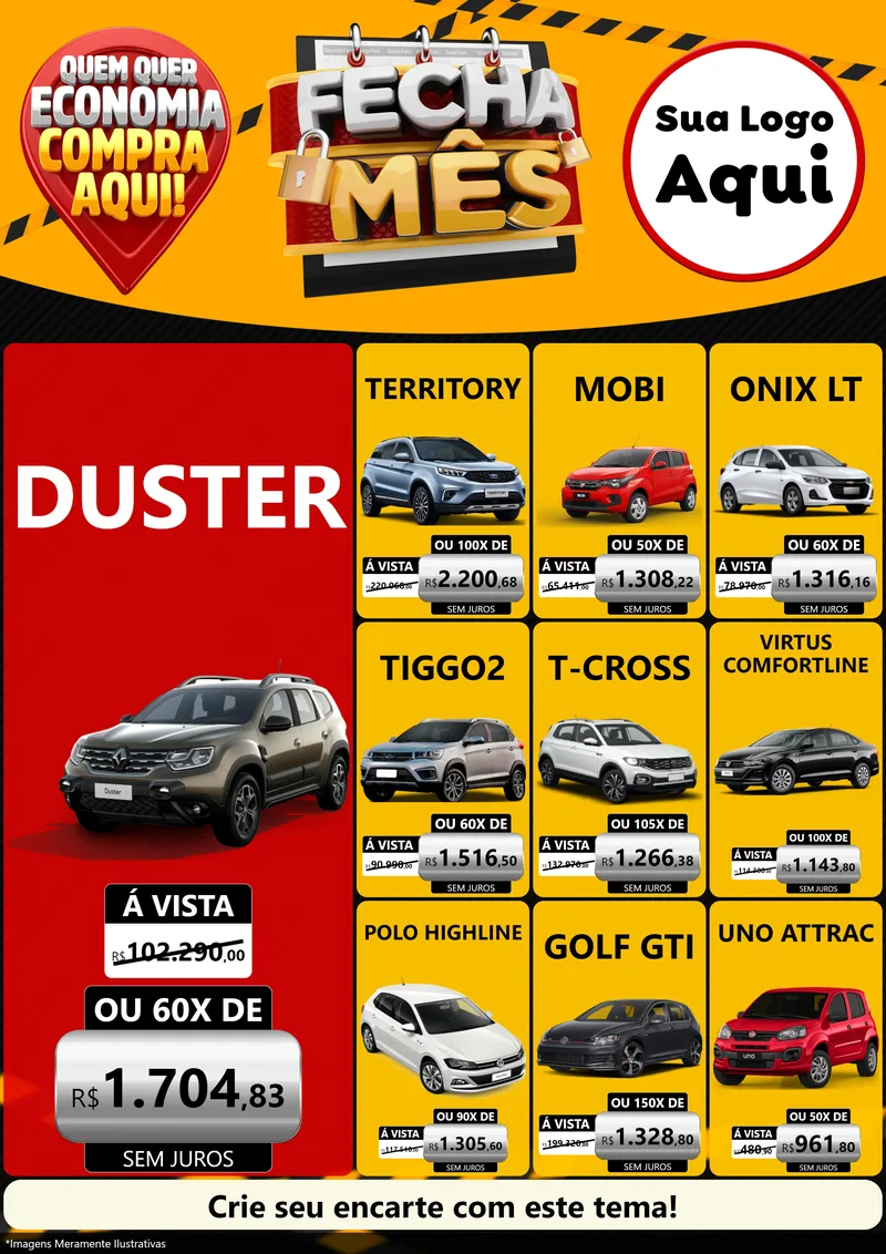 Modelo de Encarte para Encarte A4 Vertical com o tema Fecha Mês para Concessionaria de Carros