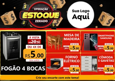Modelo de Encarte para Encarte A4 Horizontal com o tema Operação Estoque Zerado para Móveis e Eletro