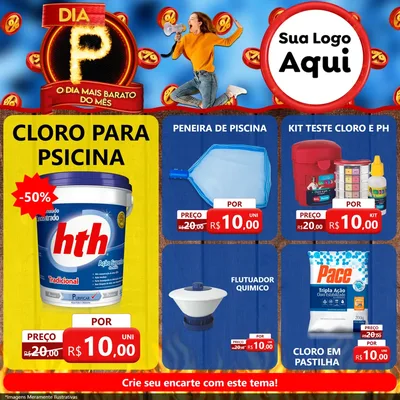 Modelo de Rede Social para Feed Facebook com o tema Dia P - O Dia Mais Barato Do Mês para Produtos para Piscina