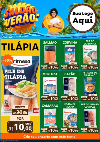 Modelo de Encarte para Encarte A4 Vertical com o tema Saldão de Verão para Peixaria