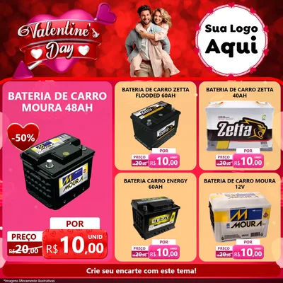 Modelo de Rede Social para Feed Facebook com o tema Valentine's Day para Baterias Elétricas