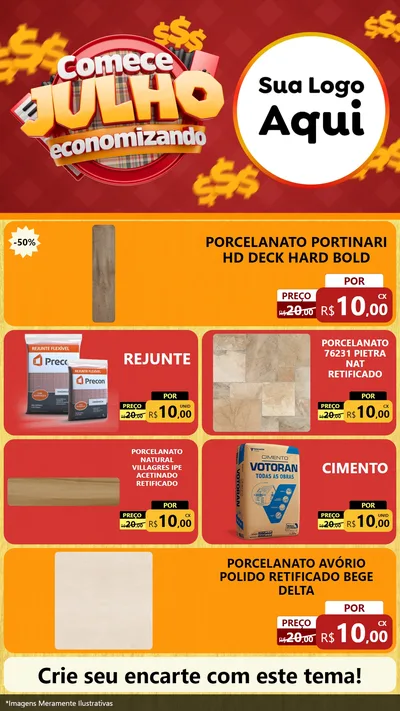 Modelo de TV para TV Vertical com o tema Comece Julho Economizando para Pisos e revestimentos