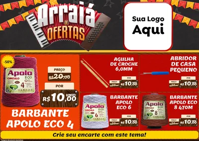 Modelo de Encarte para Encarte A4 Horizontal com o tema Arraiá de Ofertas - Junina para Armarinho e Aviamentos