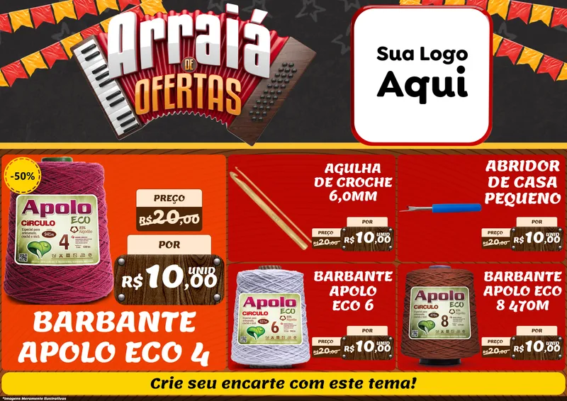 Modelo de Encarte para Encarte A4 Horizontal com o tema Arraiá de Ofertas - Junina para Armarinho e Aviamentos