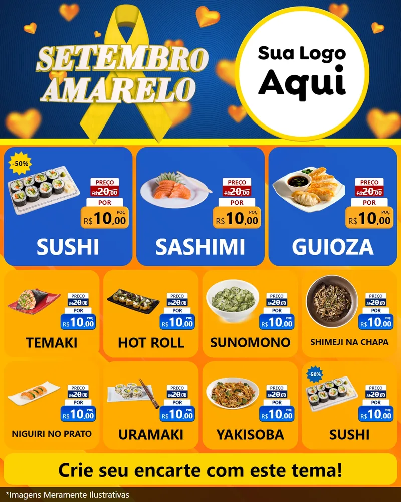 Modelo de Rede Social para Feed Instagram com o tema Setembro Amarelo para Comida japonesa