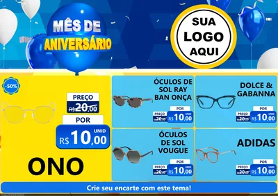 Modelo de Encarte para Encarte A4 Horizontal com o tema Mês de Aniversário para Óticas
