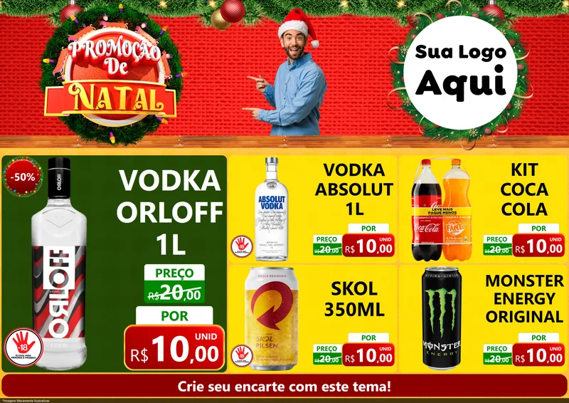 Modelo de Encarte para Encarte A4 Horizontal com o tema Promoção de Natal para Distribuidora de bebidas