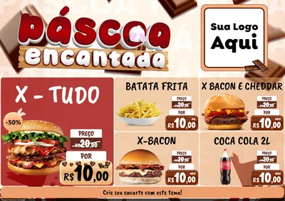 Modelo de Encarte para Encarte A4 Horizontal com o tema Páscoa Encantada para Hamburgueria