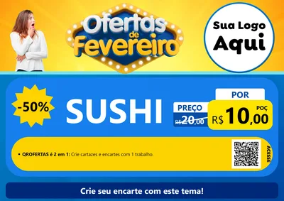Modelo de Cartaz para Cartaz A4 Horizontal com o tema Ofertas de Fevereiro para Comida japonesa