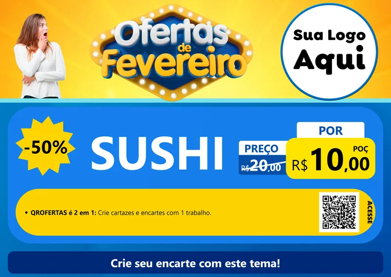 Modelo de Cartaz para Cartaz A4 Horizontal com o tema Ofertas de Fevereiro para Comida japonesa