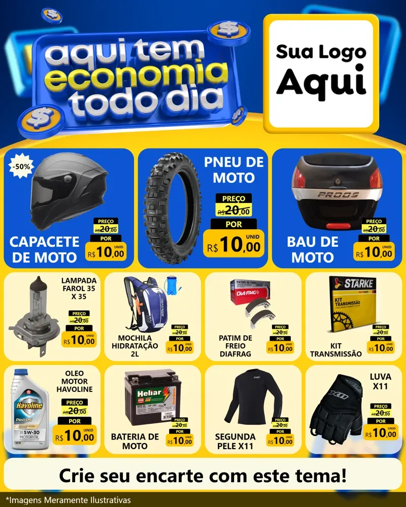 Modelo de Rede Social para Feed Instagram com o tema Aqui Tem Economia Todo Dia para Moto peças