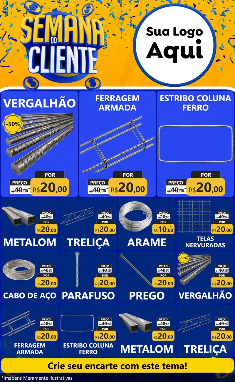 Modelo de Encarte para Encarte Grande com o tema Semana do Cliente para Ferragens