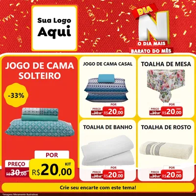 Modelo de Rede Social para Feed Facebook com o tema Dia N o Dia Mais Barato do Mês para Cama, Mesa e Banho
