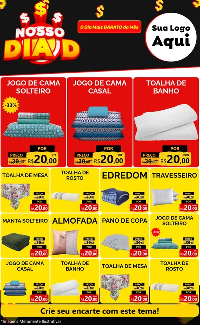 Modelo de Encarte para Encarte Grande com o tema Nosso Dia D para Cama, Mesa e Banho