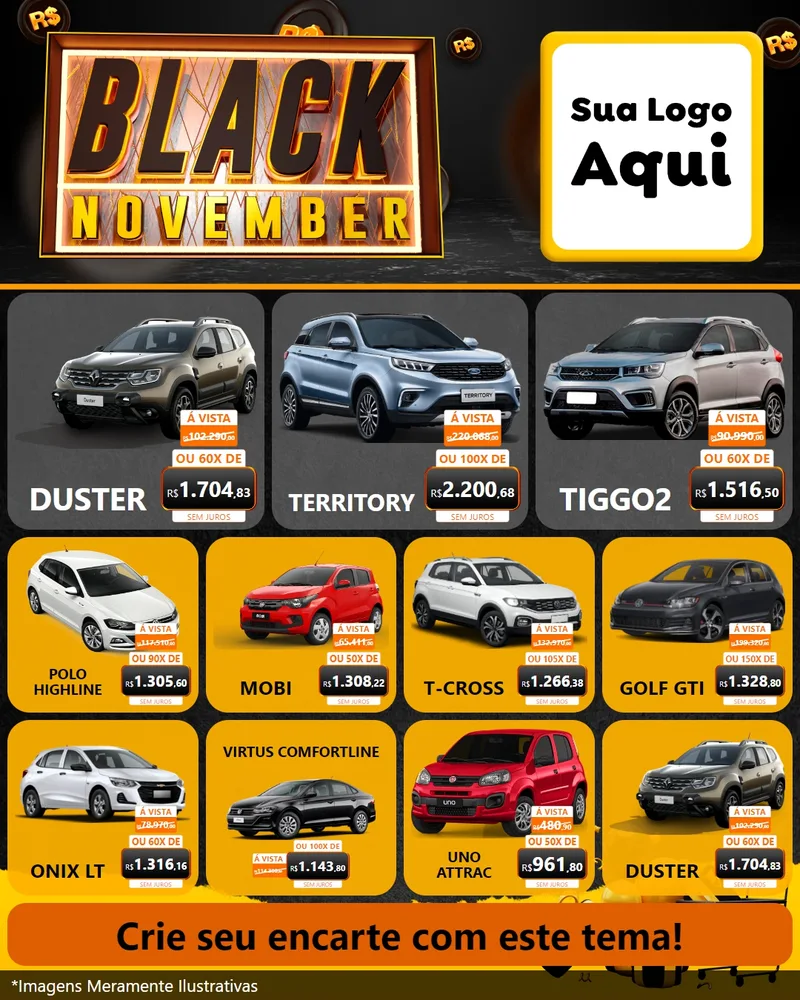 Modelo de Rede Social para Feed Instagram com o tema Black November para Concessionaria de Carros