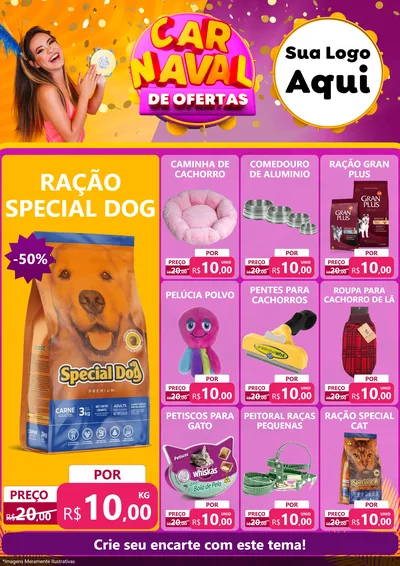 Modelo de Encarte para Encarte A4 Vertical com o tema Carnaval de Ofertas para Pet Shop