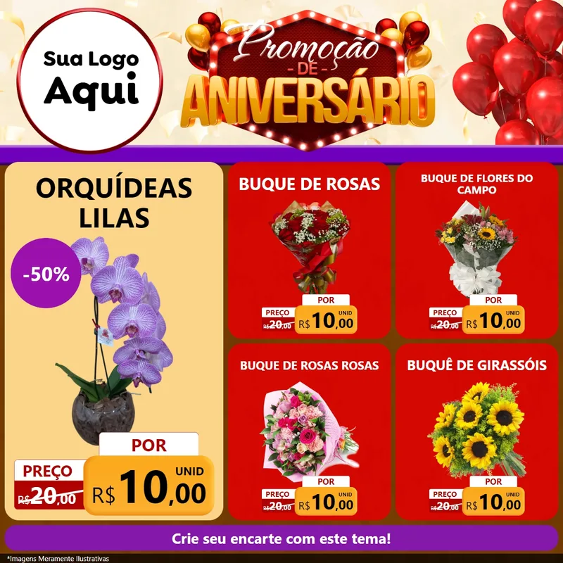 Modelo de Rede Social para Feed Facebook com o tema Promoção de Aniversário para Floricultura e jardim