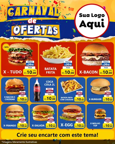 Modelo de Rede Social para Feed Instagram com o tema Carnaval de Ofertas para Hamburgueria