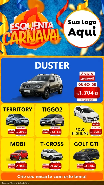Modelo de Rede Social para Stories com o tema Esquenta de Carnaval para Concessionaria de Carros