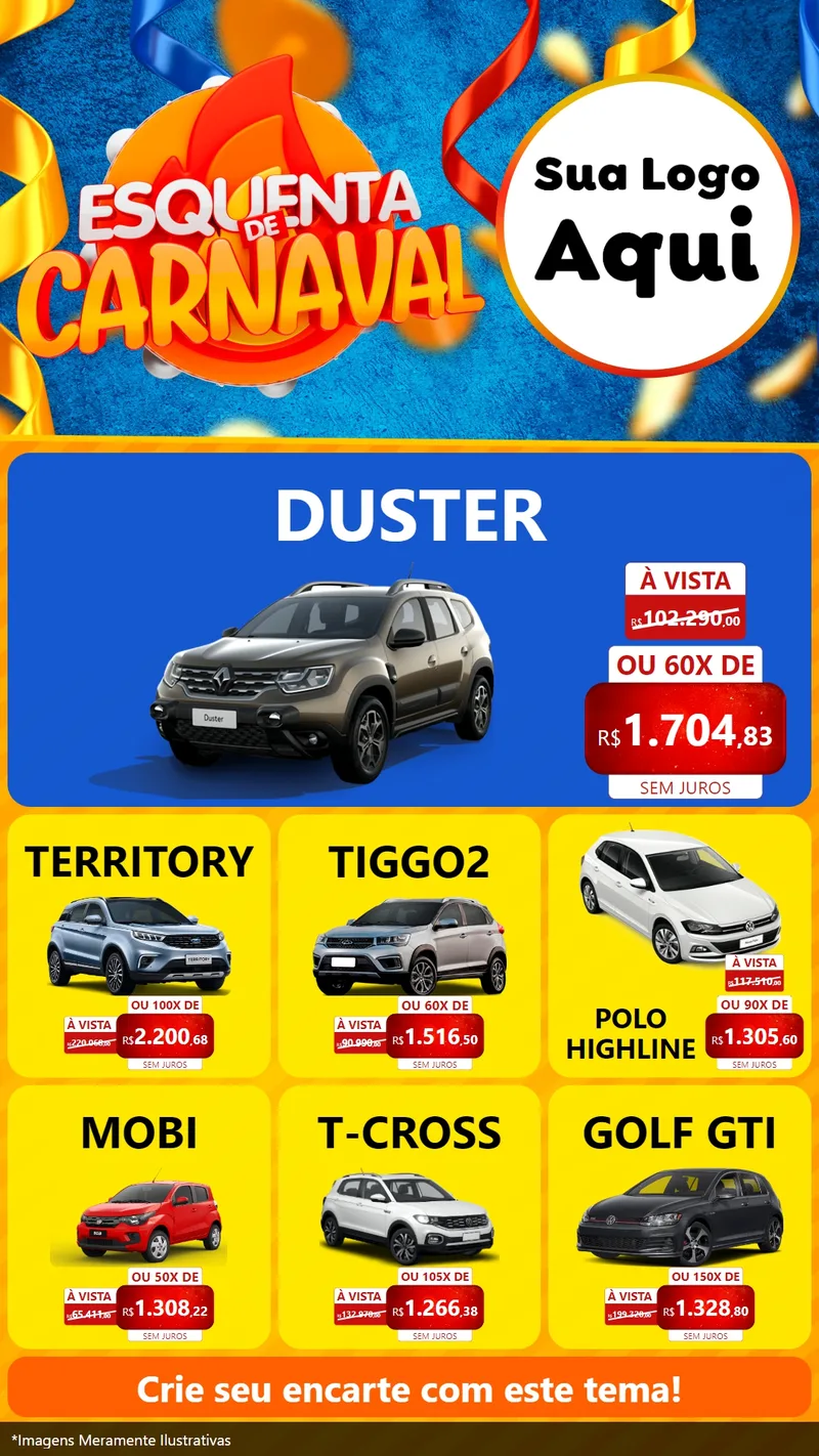 Modelo de Rede Social para Stories com o tema Esquenta de Carnaval para Concessionaria de Carros