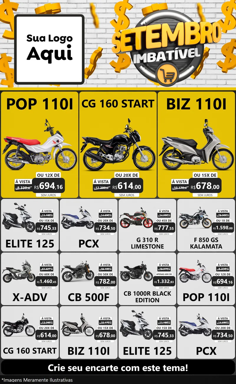Modelo de Encarte para Encarte Grande com o tema Setembro Imbatível para Concessionaria de Motos