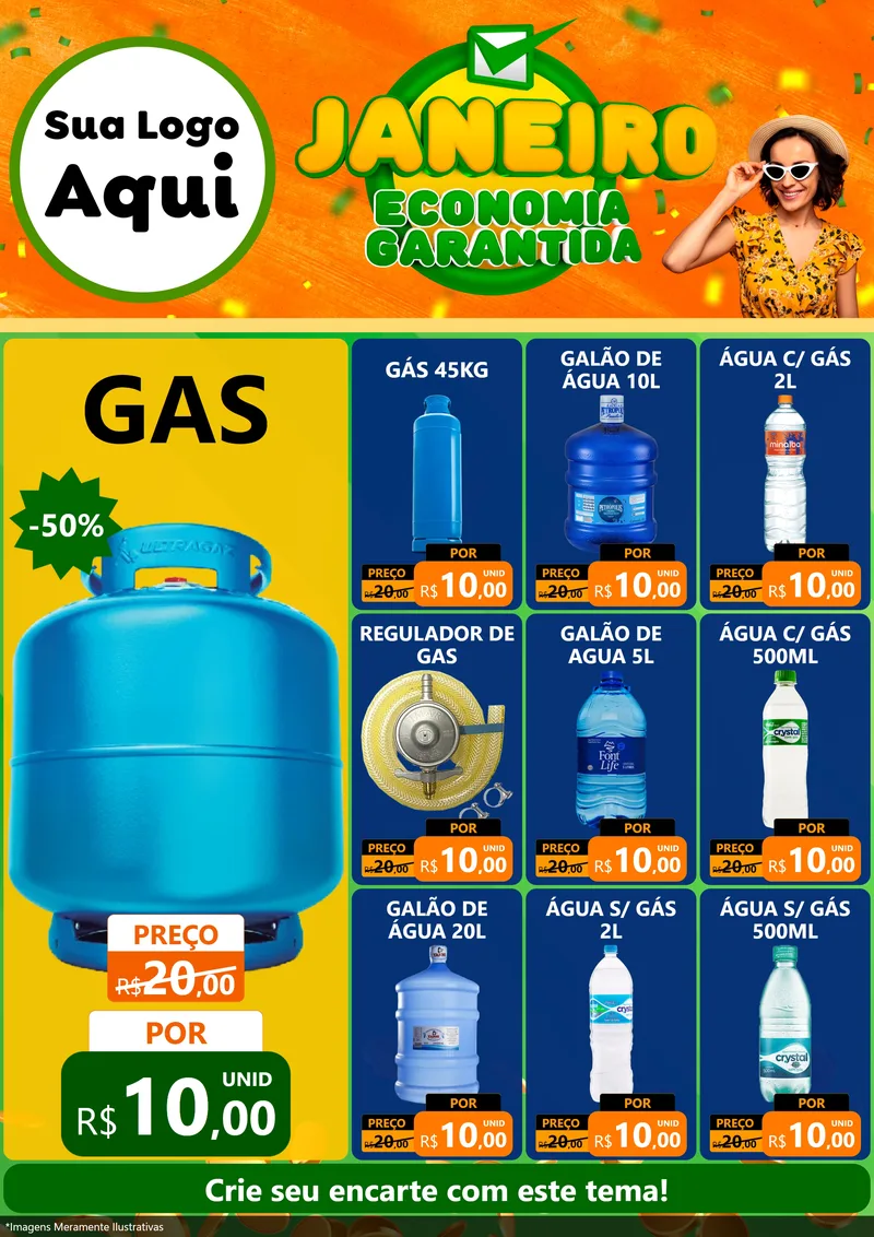 Modelo de Encarte para Encarte A4 Vertical com o tema Janeiro - Economia Garantida para Água e gás