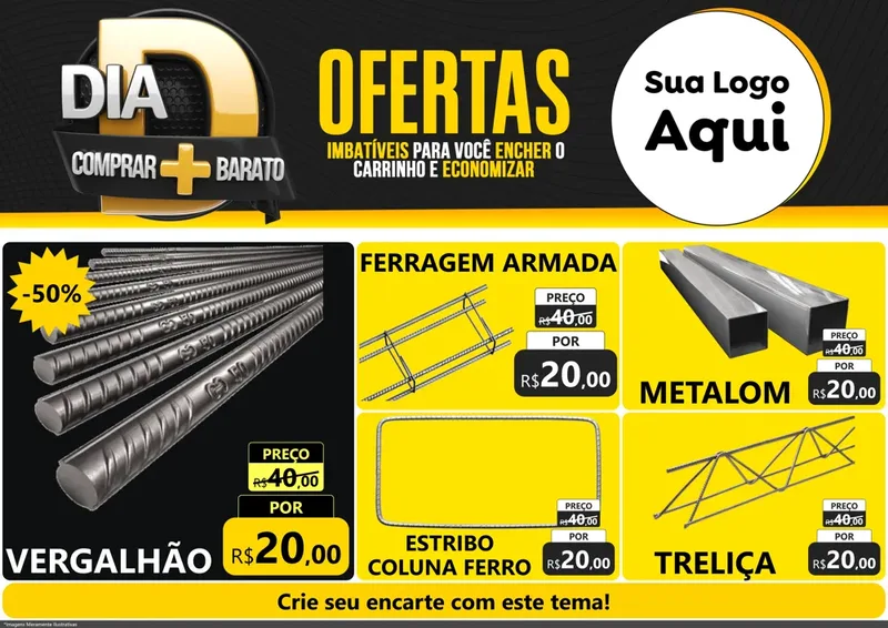 Modelo de Encarte para Encarte A4 Horizontal com o tema Dia D Mais Economia para Ferragens