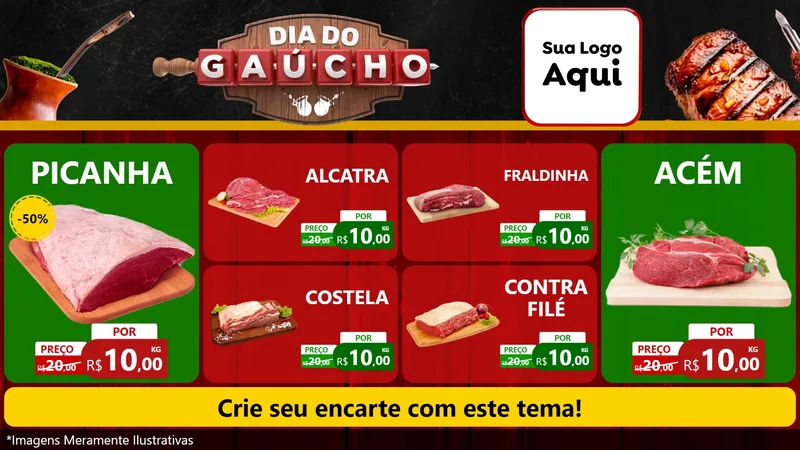 Modelo de TV para TV Horizontal com o tema Dia do Gaúcho para Açougue