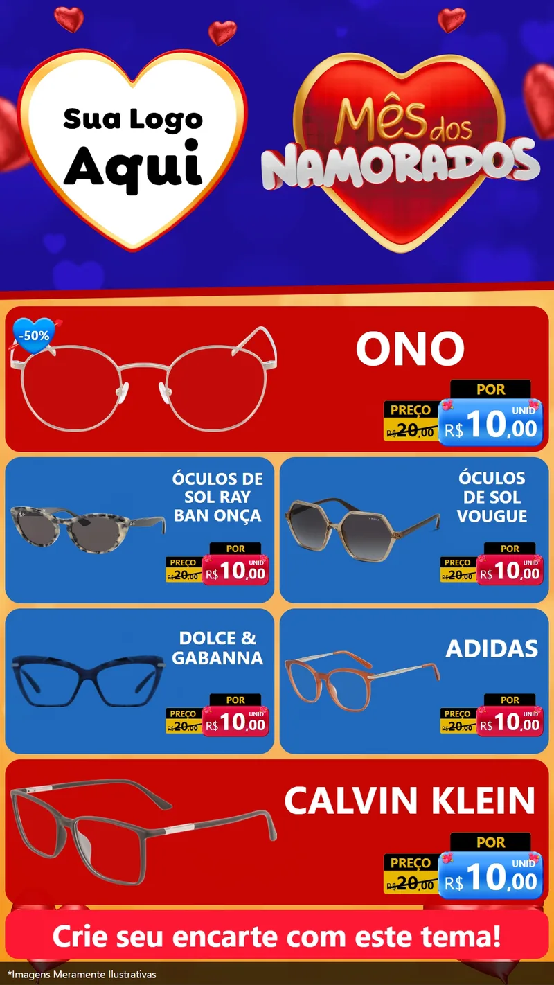 Modelo de TV para TV Vertical com o tema Mês dos Namorados para Óticas